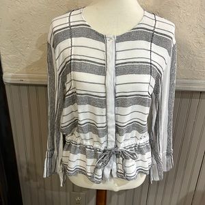 Bobeau Black and White Striped Blouse